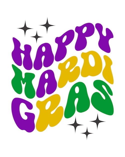 Plik wektorowy happy mardi gras cytat retro groovy falista typografia sublimacji na białym tle