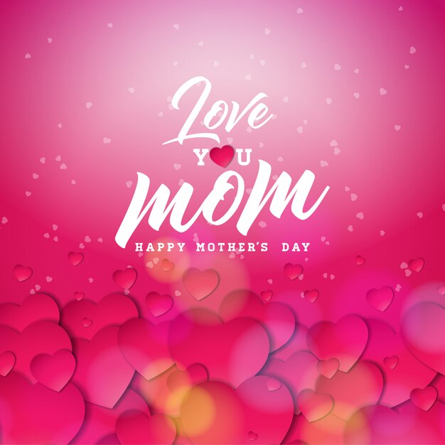 Happy Mother's Day Powitanie Projekt Karty Z Sercem I Love You Mom Elementy Typograficzne