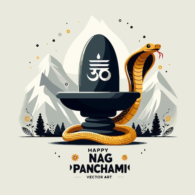 Plik wektorowy happy nag panchami illustration of indian hindu religious festival with naga and shiv ling