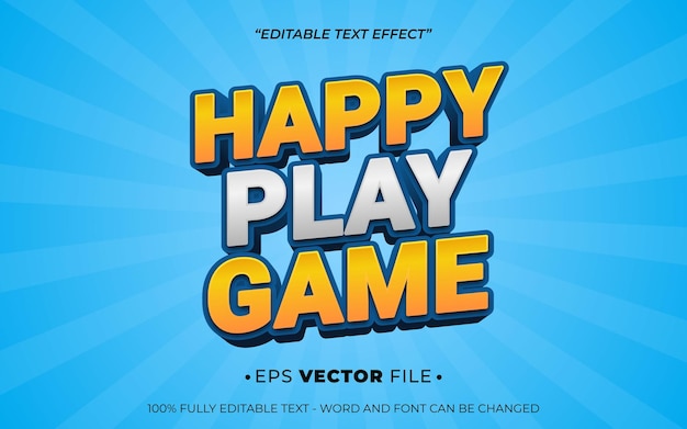 happy play game match tekst efekt edytowalny wektor 3d dla gry