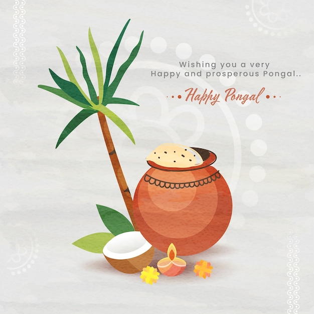 Happy Pongal Greeting Card Z Pongalskim Ryżem W Błocie Puli