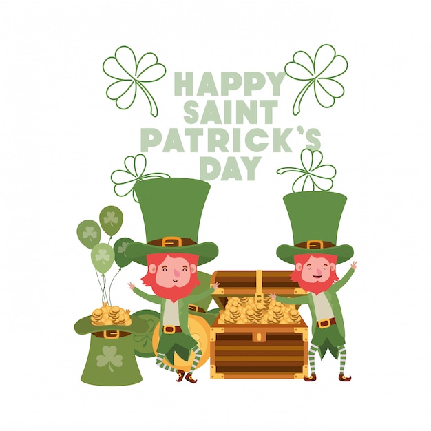 Happy Saint Patricks Day Label Z Charakterem Leprechauns