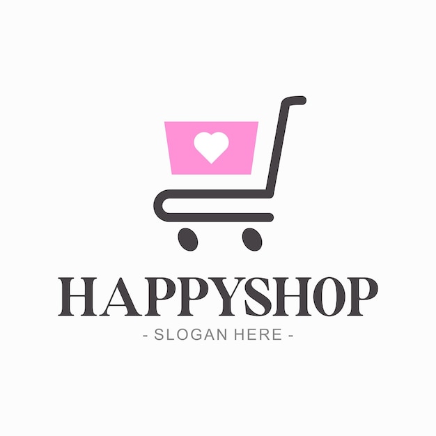 Happy shopping logo i znak w minimalistycznym stylu grafiki liniowej
