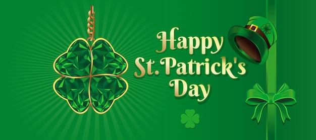 Happy St Patrick's Day Świąteczny baner z napisem gratulacyjnym na zielonym tle z okazji Dnia Świętego Patryka