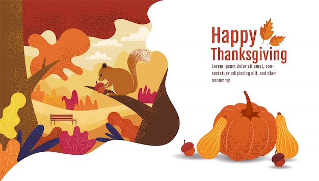 Happy Thanksgiving, Autumn., Drawing, Cartoon, Landscape