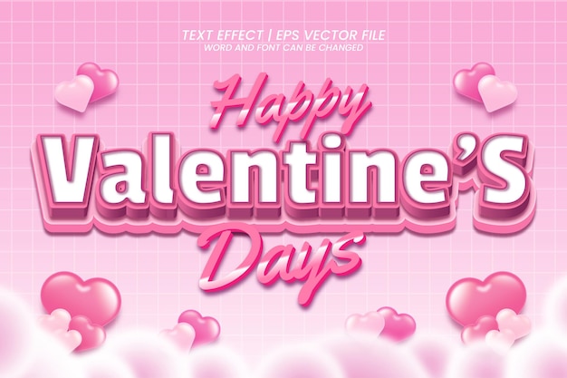 Happy Valentine Day 3d Style Romantyczny Różowy Edytowalny Efekt Tekstowy