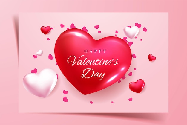 Happy Valentine Day gratulacje z czerwonymi i różowymi kształtami serca 3d