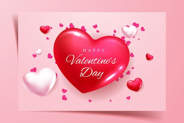 Happy Valentine Day Gratulacje Z Czerwonymi I Różowymi Kształtami Serca 3d