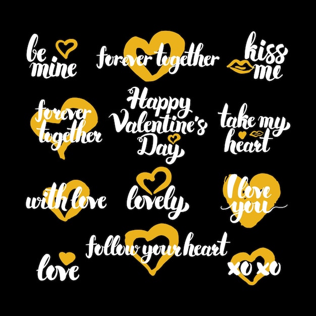 Happy Valentine Day Ręcznie Rysowane Cytaty. Ilustracja Wektorowa Odręczny Napis Elementów Projektu Miłości.