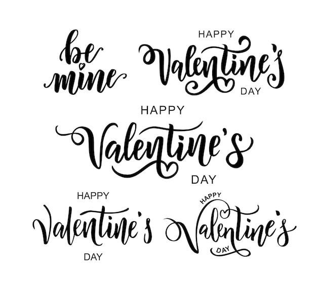 Happy Valentine's Day Hand Lettering Teksty Set.