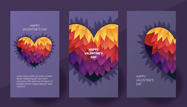 Plik wektorowy happy valentines day vector banner, szablon historii mediów społecznościowych z pięknym kolorowym sercem.