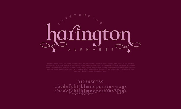 Plik wektorowy harington premium luksusowy alfabet litery i liczby elegantna typografia ślubna klasyczny serif
