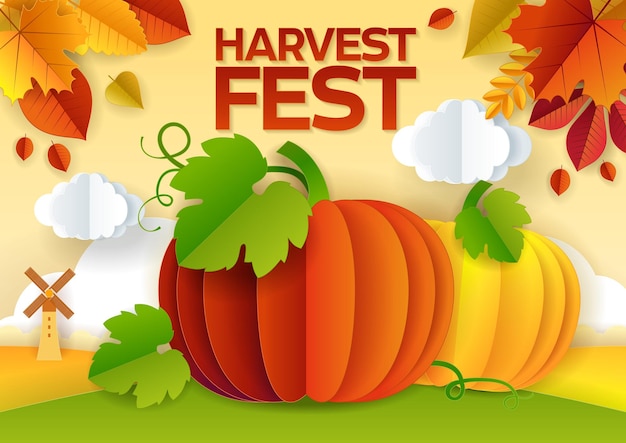 Harvest fest wektor wycinany z papieru szablon transparentu plakatu