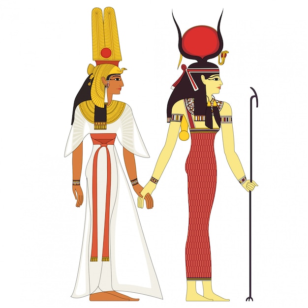 Plik wektorowy hathor, egipski starożytny symbol, odizolowana postać bóstw starożytnego egiptu