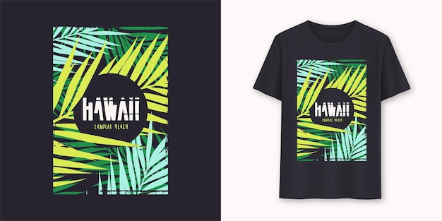 Hawaii Lanikai Beach Stylowa Graficzna Koszulka Z Nadrukiem Wektorowym