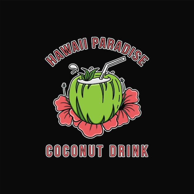 Hawaiian paradise aloha kokosowy napój logo pomysł projektowania z kwiatem hibiskusa