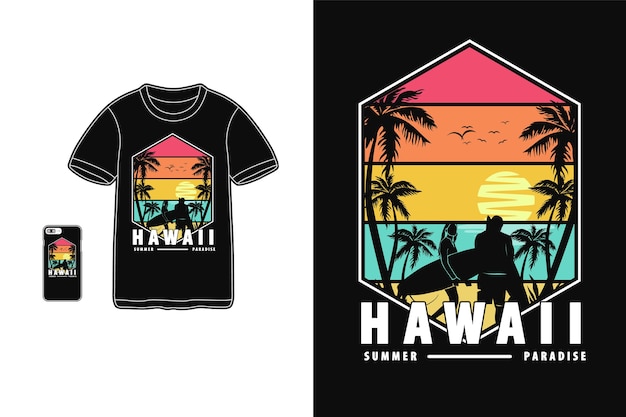 Hawaje Letni Raj Projekt Dla T Shirt Sylwetka W Stylu Retro