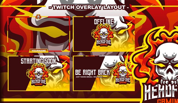 Head Fire Skull Gaming projekt layoutu logo streamera twitch