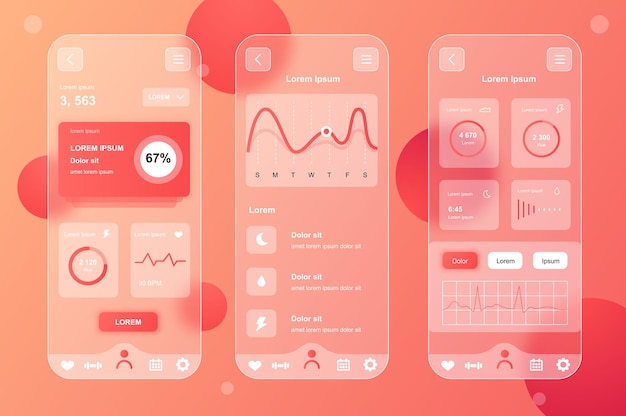 Health Tracking Glassmorphic Design Zestaw Elementów Neumorficznych Do Zestawu Ekranów Ui Ux Gui Aplikacji Mobilnej