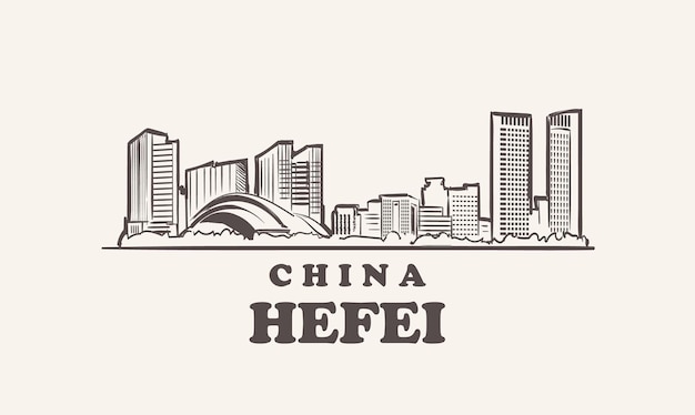 Hefei Gród Szkic Ręcznie Rysowane Ilustracja Chiny