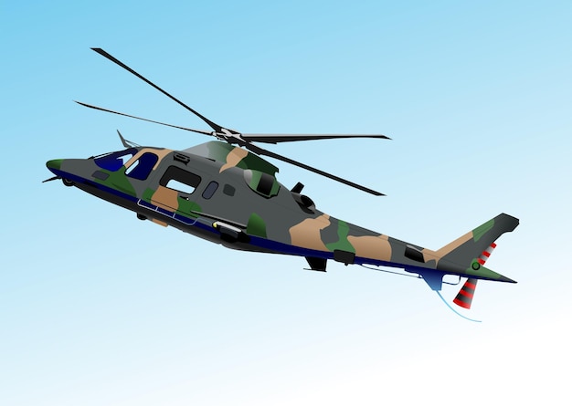 Plik wektorowy helikopter wojskowy w powietrzu ilustracja wektora 3d ręcznie rysowana ilustracja