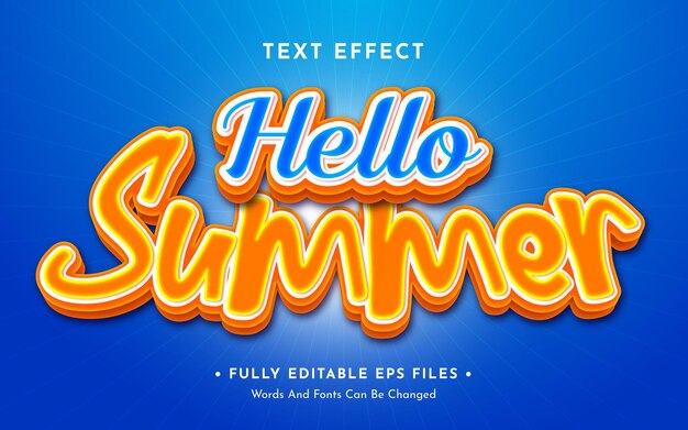 Plik wektorowy hello summer 3d text effect w pełni edytowalny ilustrator do wektorów