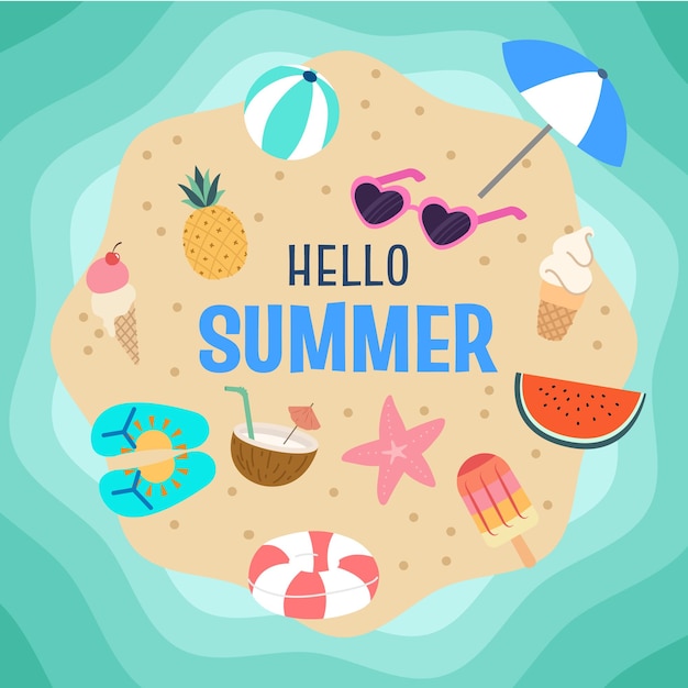 Hello Summer Beach Holiday Ikony naklejki Ilustracja