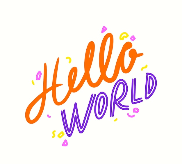 Hello World Doodle Napis Z Konfetti, Baner Z Ręcznie Napisaną Typografią Na Kartkę Z życzeniami Noworodka Na Baby Shower