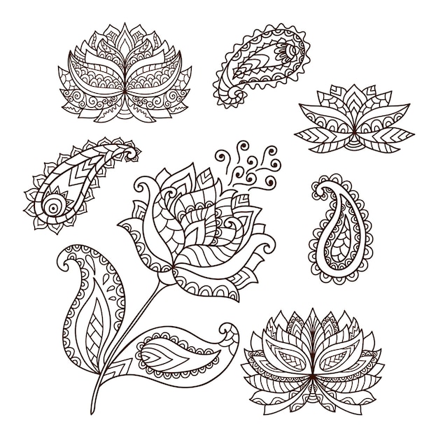 Henna tatuaż doodle elementów wektorów