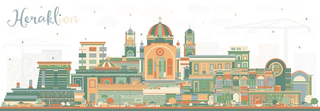 Plik wektorowy heraklion grecja kreta panoramę miasta z kolorowymi budynkami ilustracja wektorowa koncepcja turystyki z historyczną i nowoczesną architekturą pejzaż miasta heraklion z zabytkami