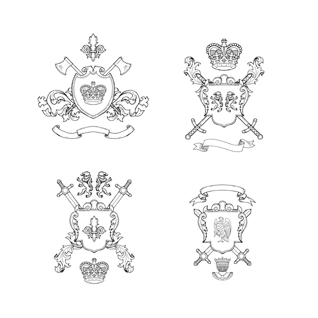 Plik wektorowy heraldyczne ramiona rycerskie. ręcznie rysowane ilustracji heraldycznych