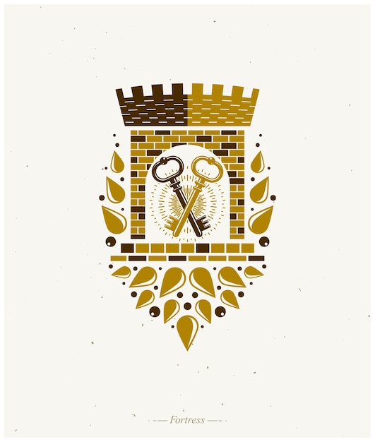 Herb Heraldyczny, Vintage Ilustracji Wektorowych. Antyczne Logo Twierdzy W Starym Stylu Na Na Białym Tle.