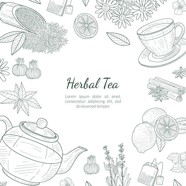 Plik wektorowy herbal tea banner template cafe restaurant menu or tea shop design hand drawn vector illustration