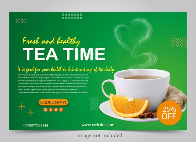 Plik wektorowy herbata plakat kawiarnia sklep szablon transparent płaska konstrukcja dla mediów społecznościowych