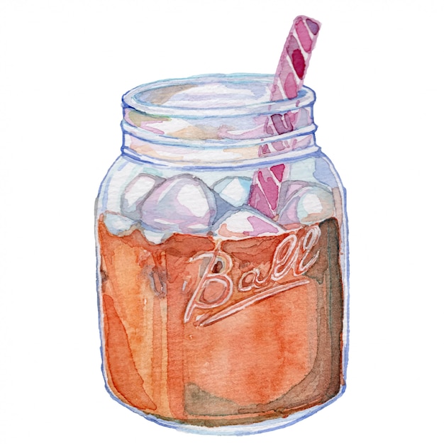 Herbata W Mason Jar Vintage Akwarela Ilustracji