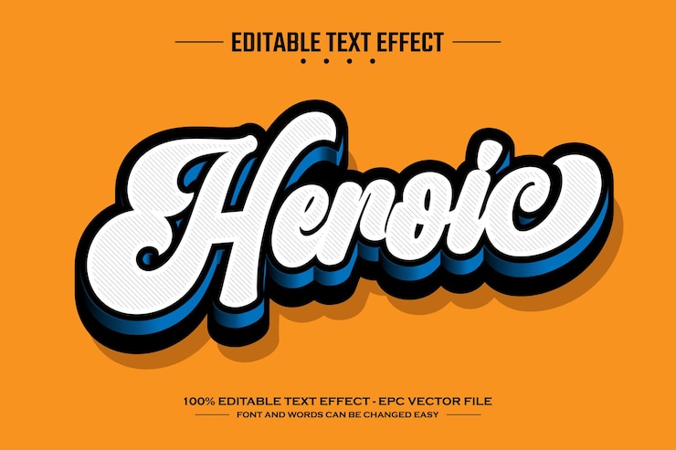 Wektor hero 3d edytowalny szablon efektów tekstowych