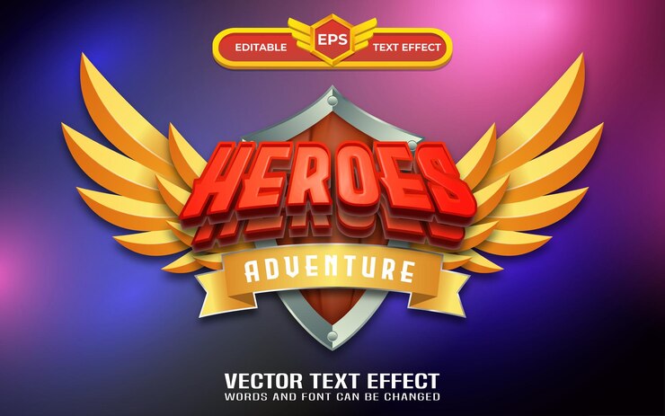 Heroes adventure 3d logo edytowalny efekt tekstowy