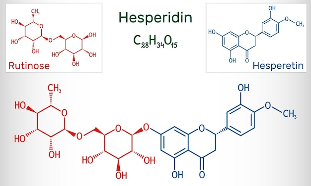 Hesperydyna rutinoza cząsteczka hesperetyny Struktura chemiczna formuła i model cząsteczki