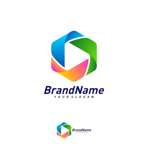 Hexagon Play Logo Design Template Wektor Creative Play logo koncepcje Symbol ikony
