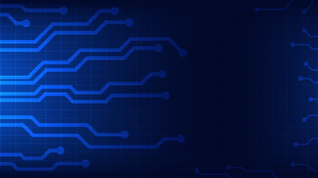 Hi tech cyfrowa technologia płytka obwodowa ai pad i linie elektryczne na niebieskim tle oświetlenia