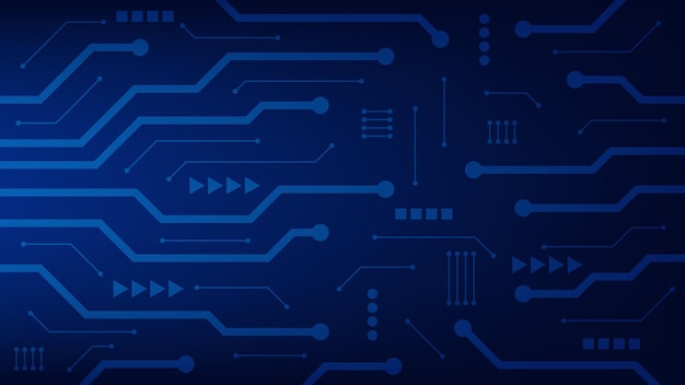 Hi tech technologia cyfrowa płytka drukowana ai pad i linie elektryczne na niebieskim tle oświetlenia
