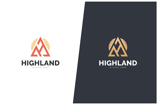 Highland Mountain Zachód Słońca Wektor Logo Koncepcja Projektowania