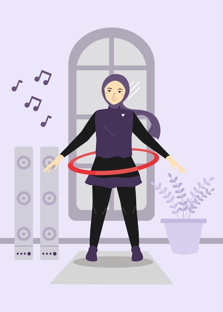 Plik wektorowy hijab kobieta grająca w hula hoop ilustracja