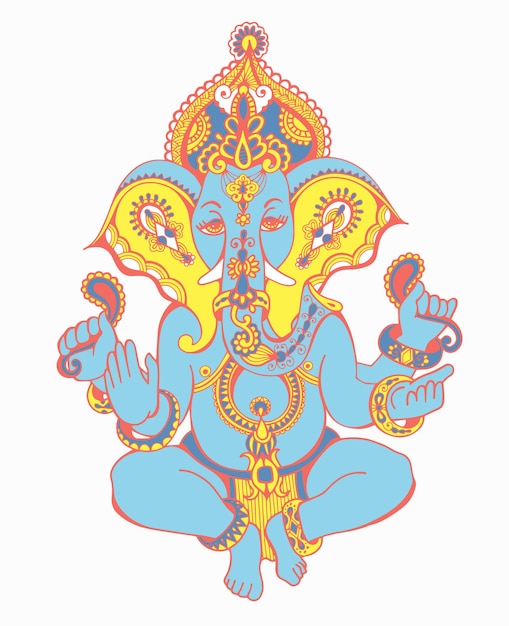 Hindu Lord Ganesha Kwiecisty Szkic Rysunek Tatuaż Jogi Duchowość Symbol Ilustracji Wektorowych