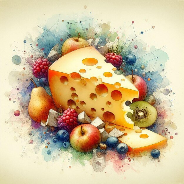 Plik wektorowy hiperrealistyczna ilustracja artystyczna wektorowa kolorowe smaczne jedzenie wciąż włoski gorgonzola ser portret