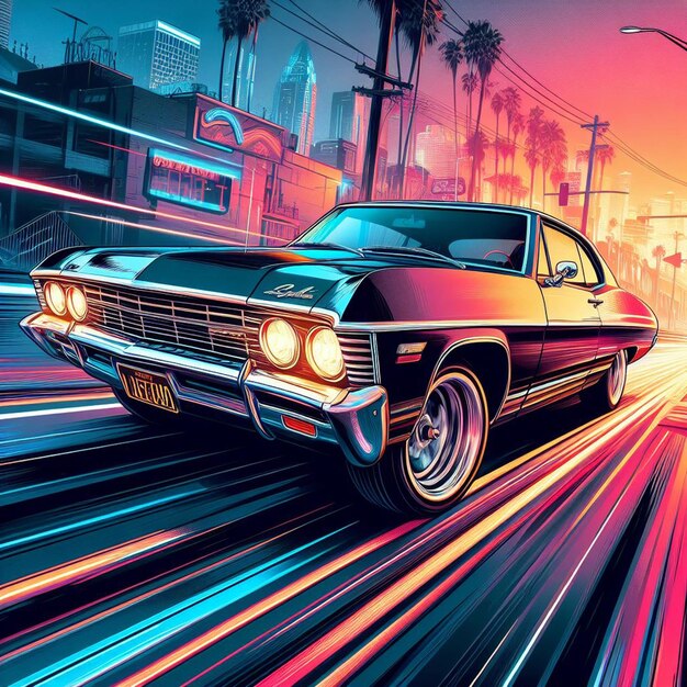 Plik wektorowy hiperrealistyczna ilustracja wektorowa vintage chevrolet chevy impala muscle car klasyczny samochód