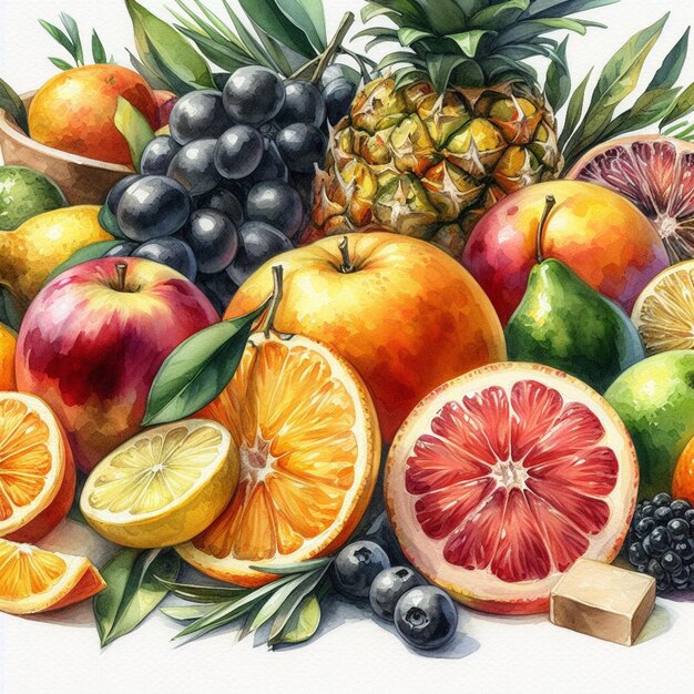 Hiperrealistyczna Ilustracja Wektorowa żywność Wciąż Wzór Tropikalne Owoce Cytrusowe Tekstura Winogron Cytrynowych