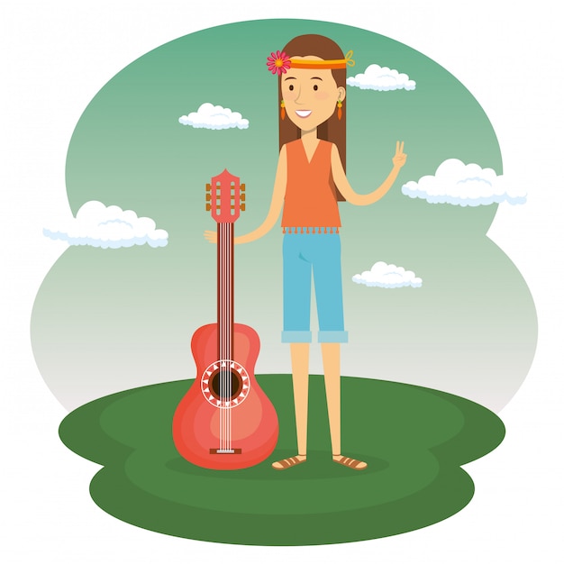 Hipis kobieta z gitarą