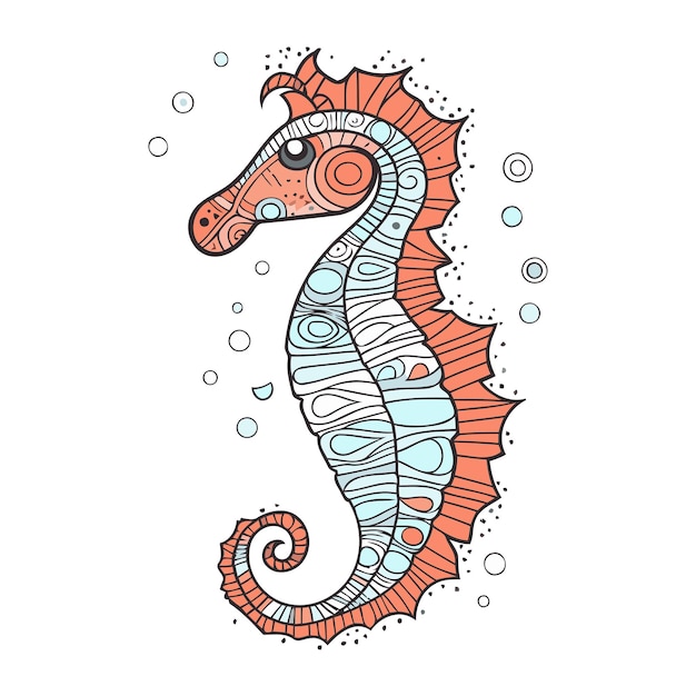 Hipokamp Morski Koń Ręcznie Narysowana Ilustracja Wektorowa W Stylu Doodle