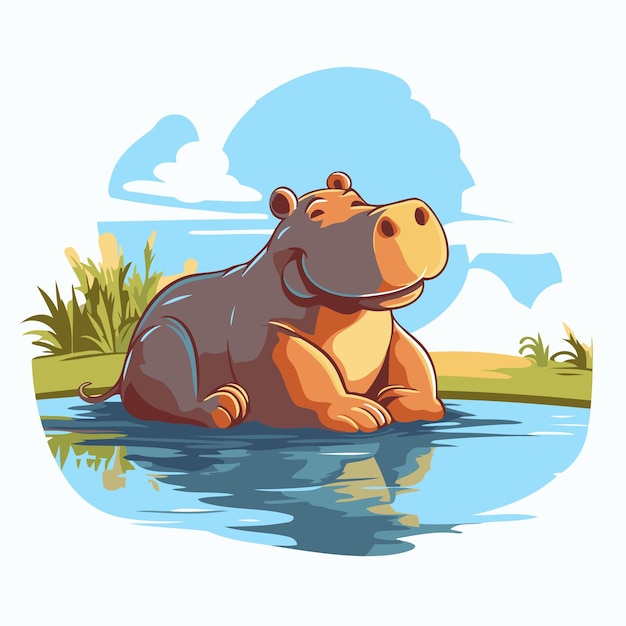 Plik wektorowy hipopotam siedzący w wodzie ilustracja wektorowa kreskówki